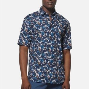 johnnie-O Blue Floral Casual Short Sleeve Button Down Golf Shirt Large